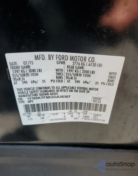 2016 Ford Explorer Limited from USA, damaged, VIN 1FM5K7F88GGA35307